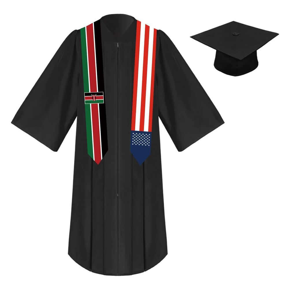 9523 2025 Unisex St 72 Inch Kenya Flag and USA Flag Mixed Graduation Stole